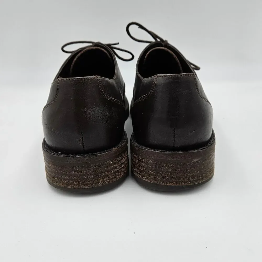 J Crew Brown‎ Leather Split Apron Toe Blucher Derby Shoes Mens Size 10 H Italy